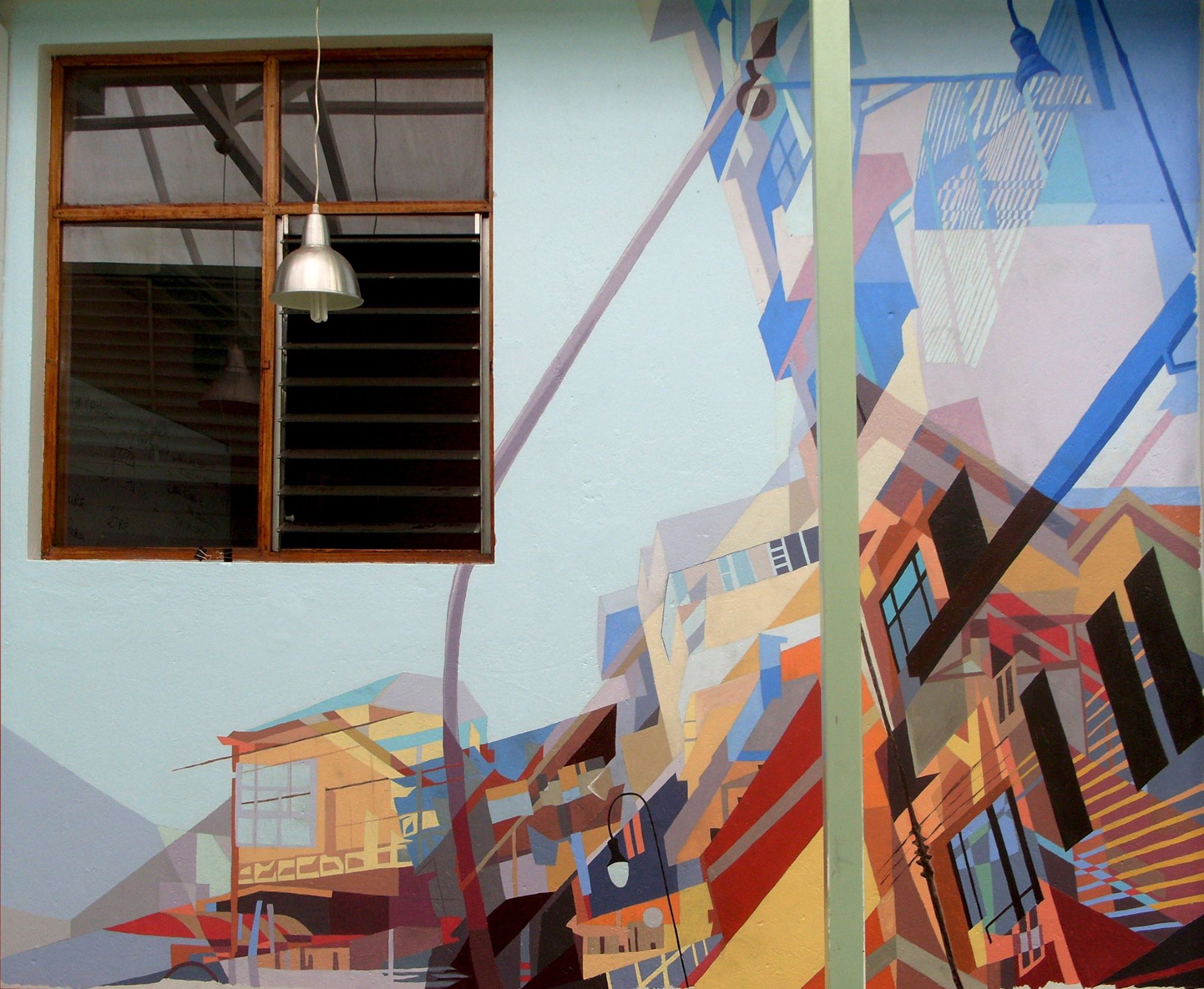 Commissioned wall painting, 2008. Painting based on Barrio Amón, San José, and the surroundings of the the French Alliance historical building.